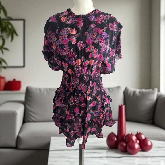 IRO Black Floral Drop Waist Dress Size 38/ US 6 - Picture 1 of 10
